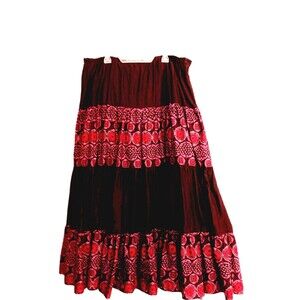 Fieldgear Vintage Brown Tiered Maxi Skirt Sz 16 lined cotton,  Boho Festival